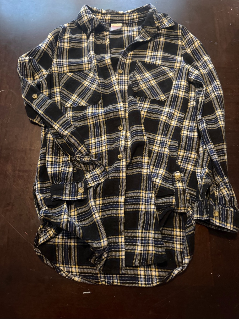 No Boundaries Navy & Cream Plaid Button-Down Shirt